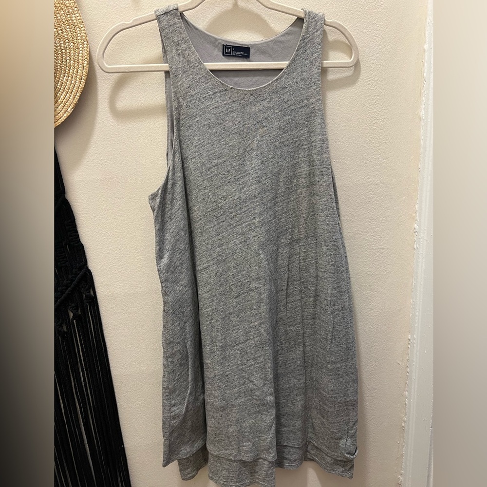 Grey cotton/linen dress with cute layer detail at the bottom